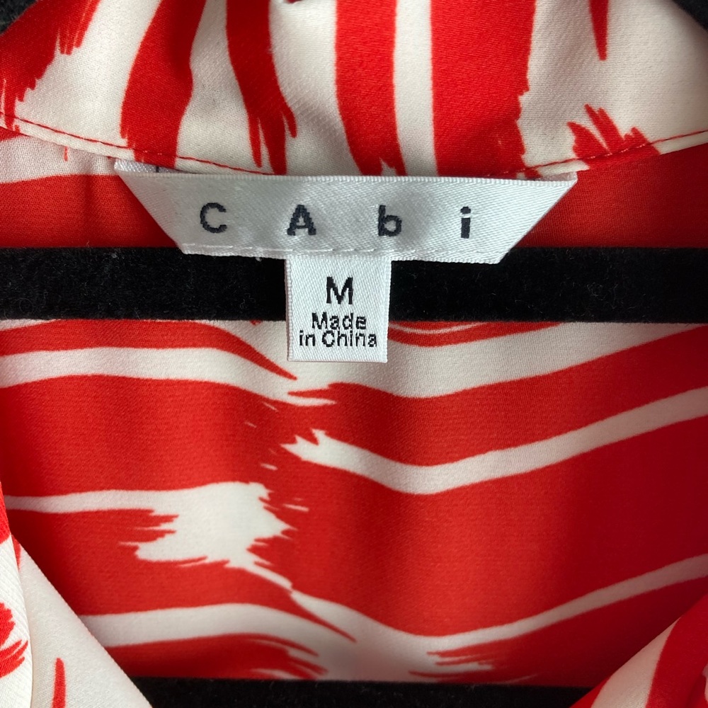 CAbi #281 Brushstroke Red Orange White Medium Shirt Dress with Belt Tie - Picture 3 of 9